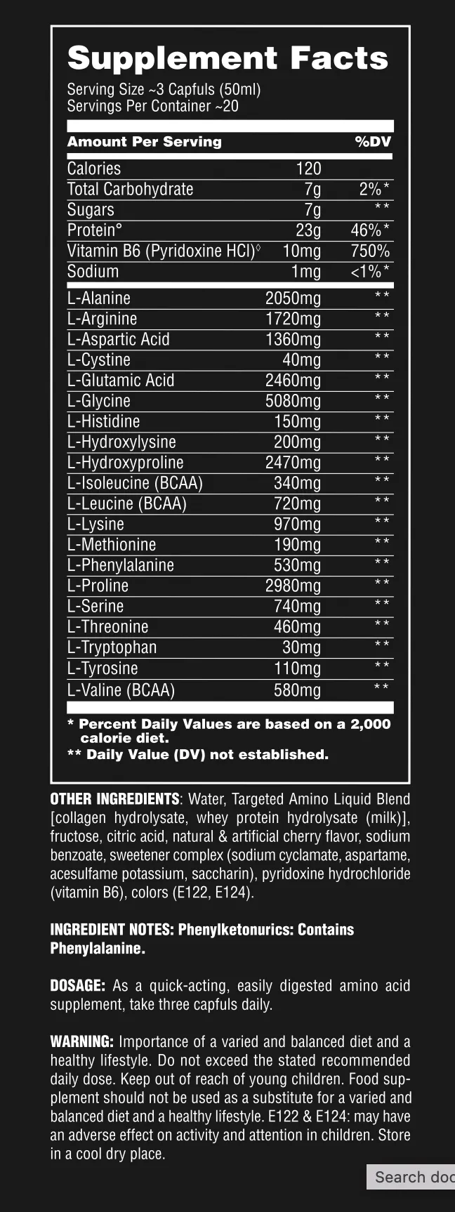 #universal #amino #collagen #liquid #1000ml #cherryburst #supplementfacts