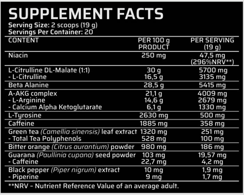 #gymbro #preworkout #19gramm #mango #supplementfacts