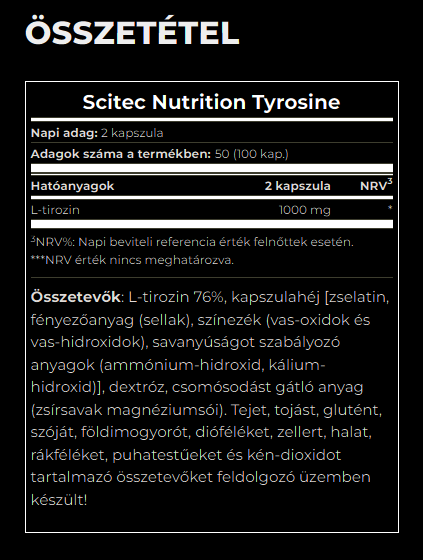#ScitecNutrition #Tyrosine #100kapszula #supplementfacts