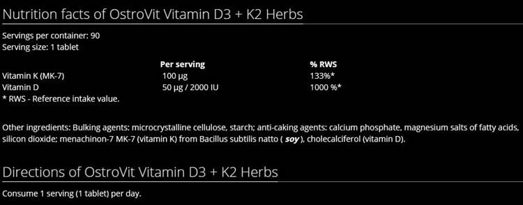 #Ostrovit #VitaminD3+K2 #90tabletta #Supplementfacts