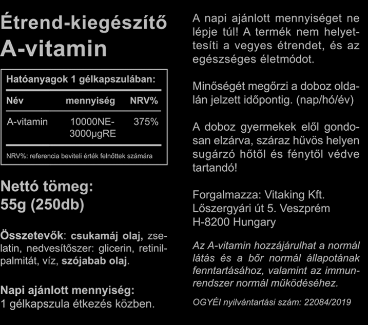 #Vitaking #Avitamin #10000NE #250lágykapszula #Supplementfacts