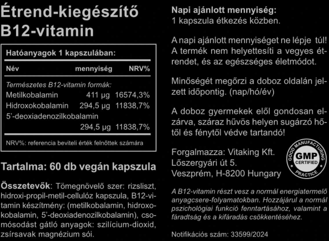#Vitaking #B12vitamin #1000mcg #60kapszula #Supplementsfacts