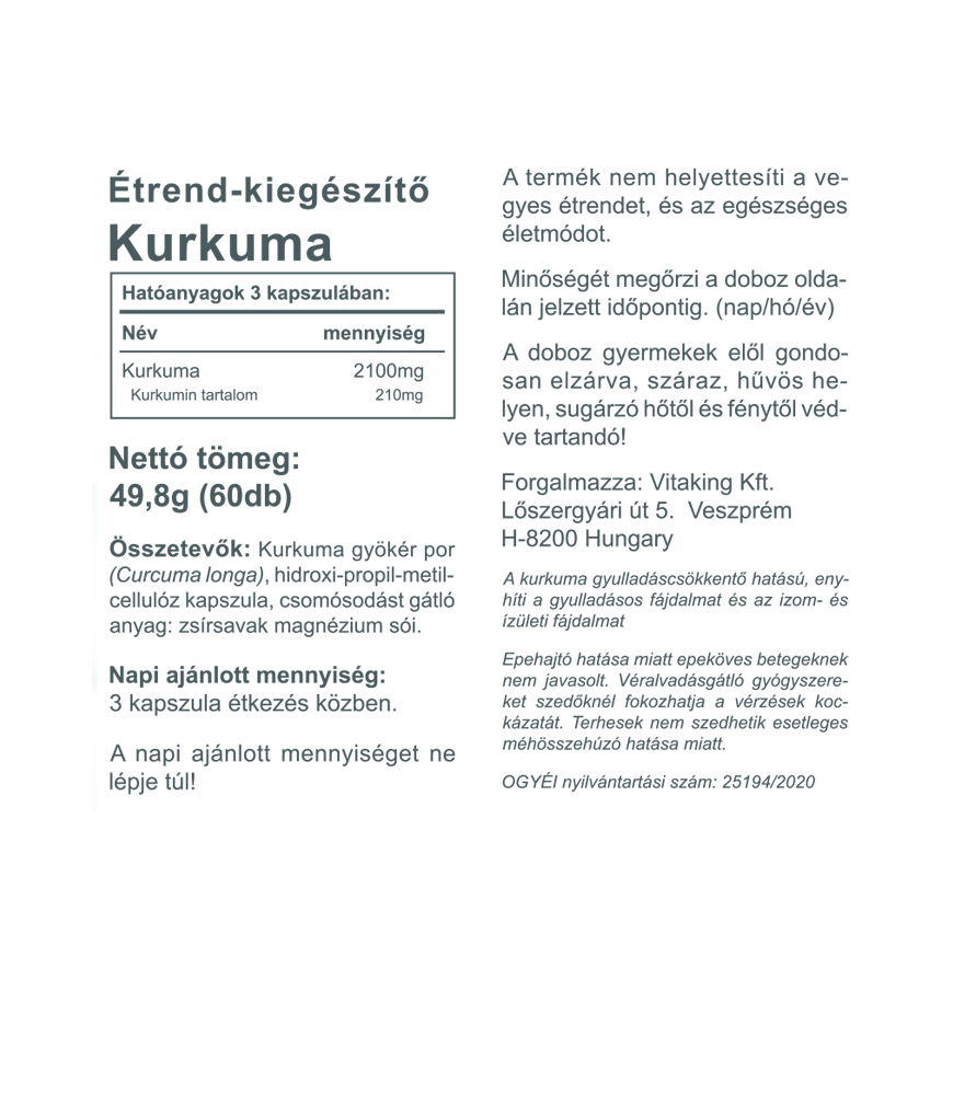 #Vitaking #Kurkuma #700mg #60kapszula #supplementsfacts