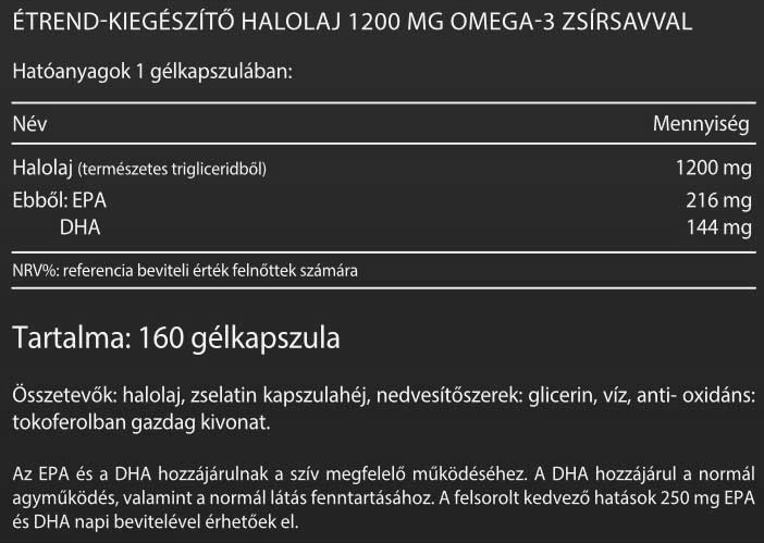 #Vitaking #Omega-3 #Halolaj #1200mg #160lágykapszula #Supplementfacts