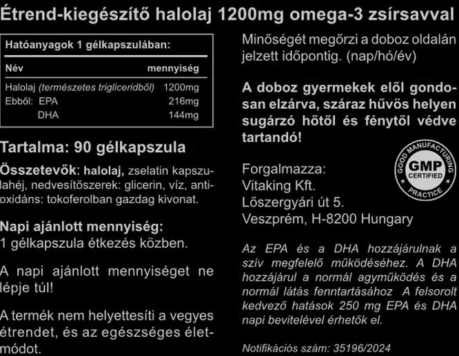 #Vitaking #Omega-3 #Halolaj #1200mg #90lágykapszula #Supplementsfacts