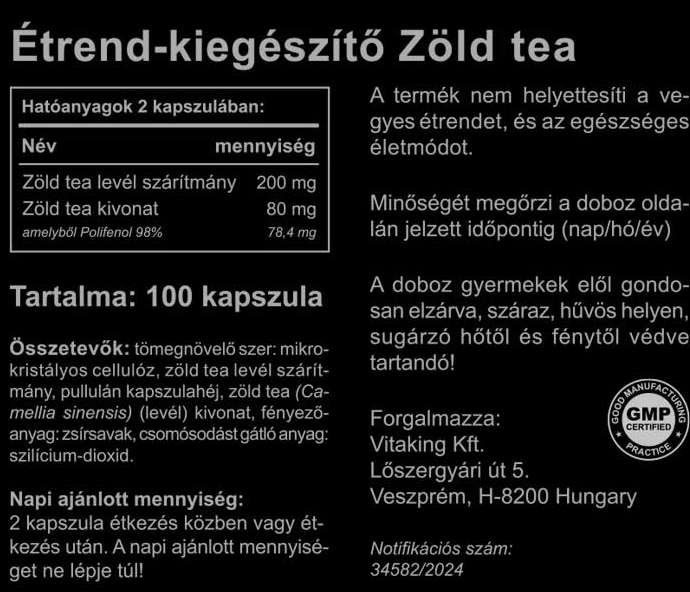 #Vitaking #ZöldTea #Polifenolokkal #100kapszula #Supplementfacts