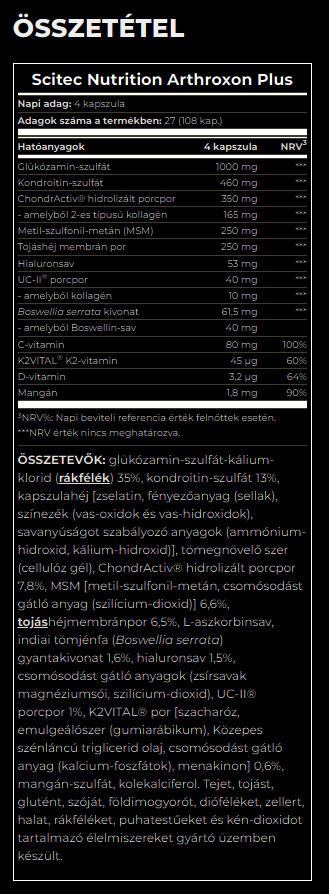 #scitecnutrition #arthroxonplus #108kapszula #supplementfacts