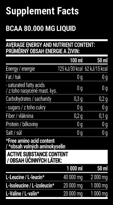 #nutrend #BCAA #FreeForm #liquid #80000mg #1000ml #apricot #supplementfacts