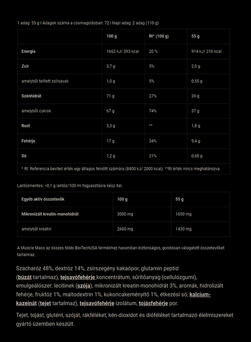 #BiotechUSA #MuscleMass #4000gramm #Chocolate #supplementfacts