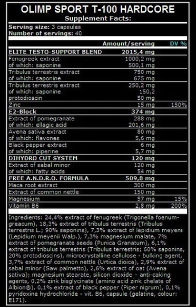 #OlimpLabs #T-100Hardcore #120kapszula #supplementfacts