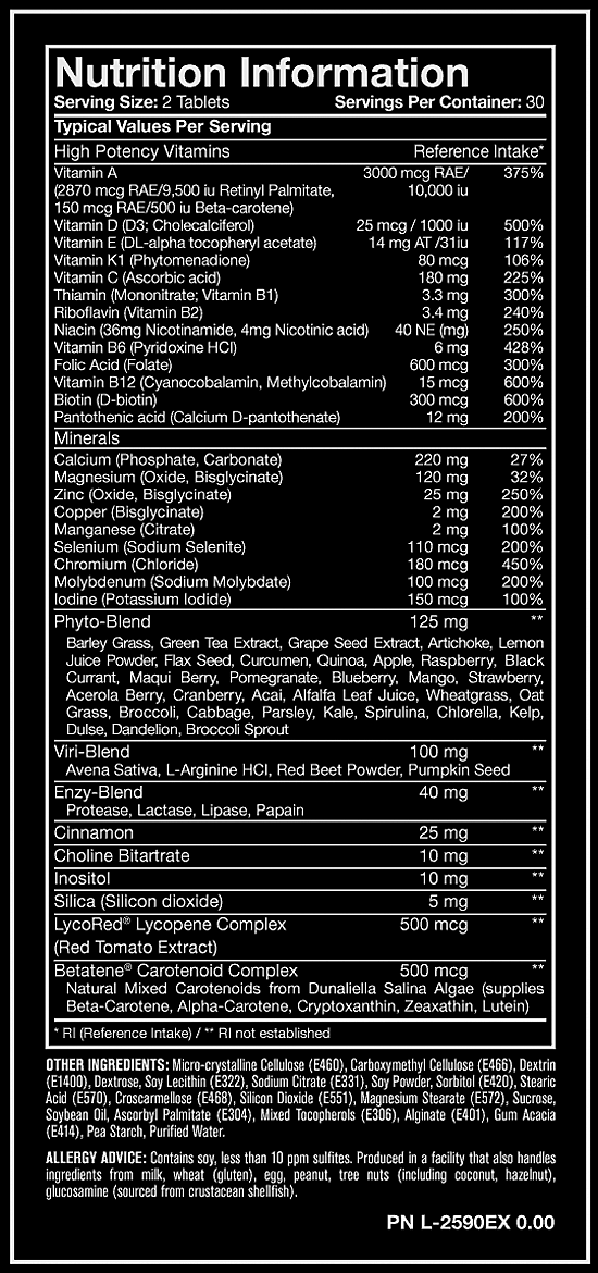 #Mutant #Multi #60tabletta #Supllementfacts