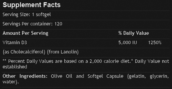 #NowFoods #VitamnD3 #5000IU #120kapszula #Supplemnetfacts